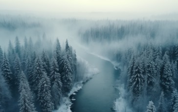 AI Art, Winter, Snow, Forest Wallpaper