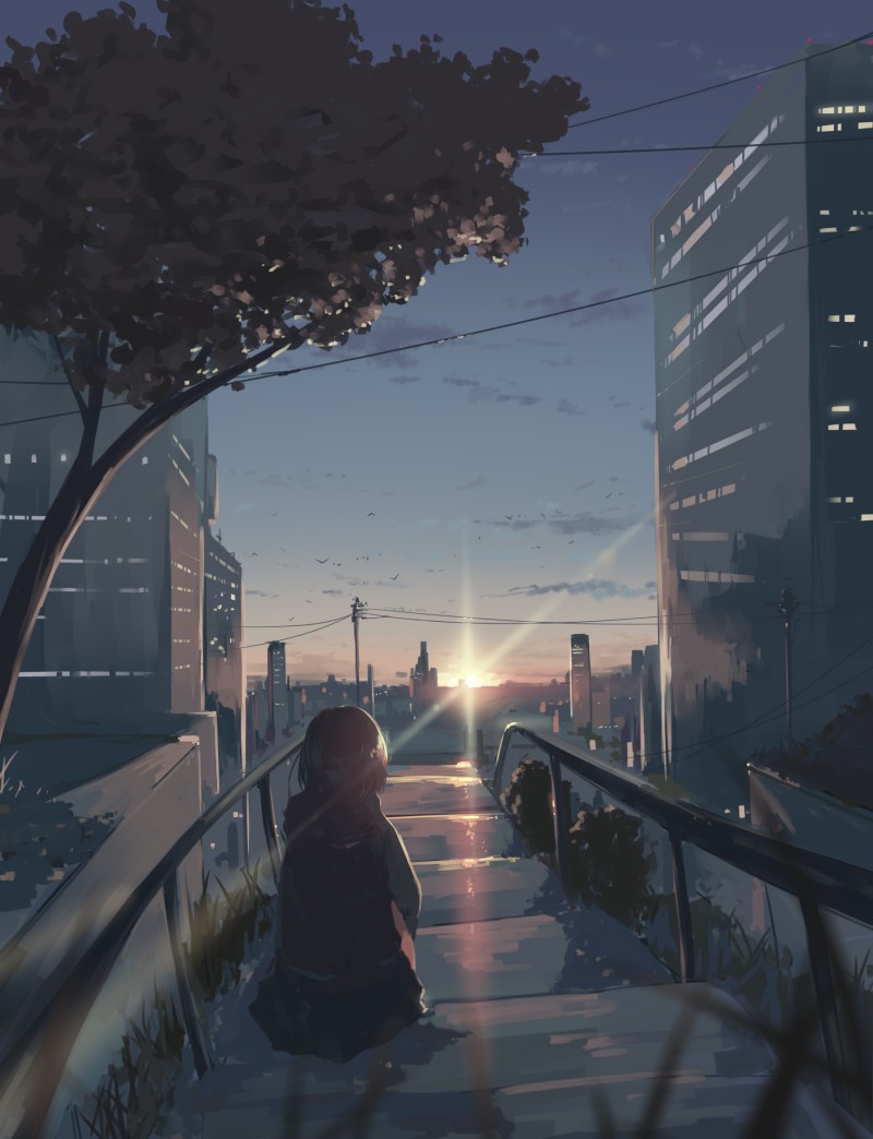 Anime, Anime Girls, Sunset, Sunset Glow Wallpaper