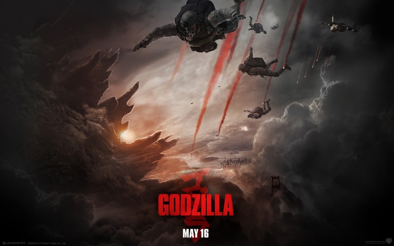Godzilla, Movie Poster, Sky Diving, Smoke Wallpaper