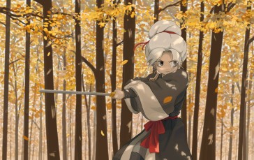 Fall, China, Anime Girls, Forest, Trees, Katana Wallpaper