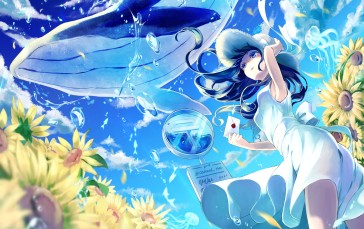 Anime Girls, Anime, Looking Up, Whale Wallpaper