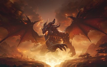Warcraft, Dragon, Deathwing, Burning, World of Warcraft: Cataclysm Wallpaper