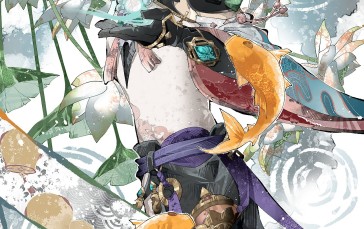 Genshin Impact, Black Hair, Portrait Display, Flowers, Anime Boys Wallpaper