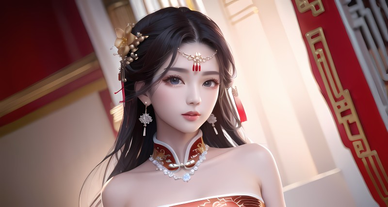 Earring, Halter Dress, Necklace, Model from Xiaolxl Wallpaper