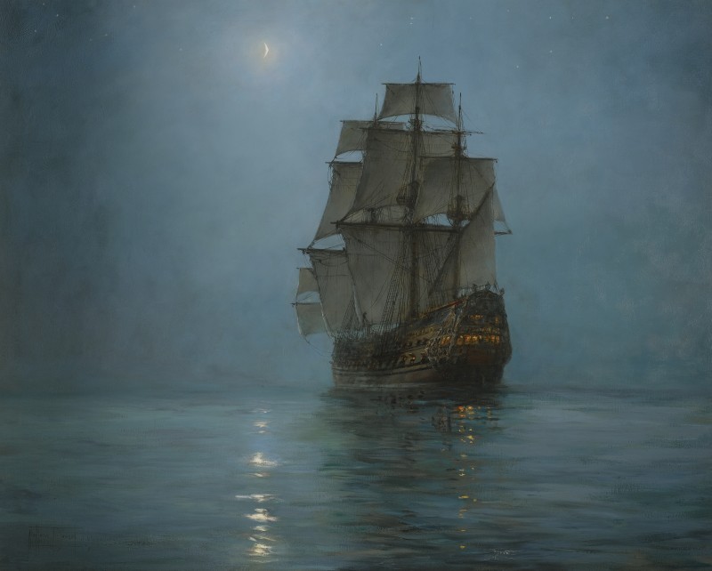 Oil Painting, Ship, Sailing Ship, Montague Dawson Wallpaper