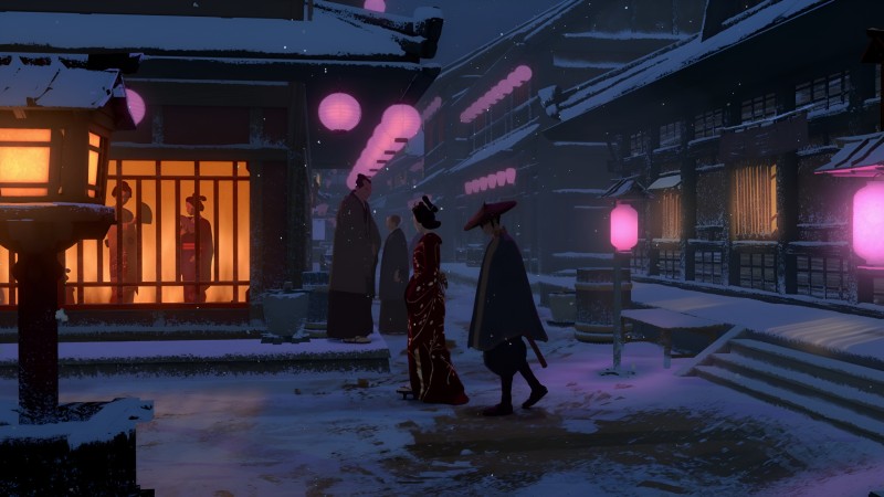 Blue Eye Samurai, Samurai, Town, Snow, Walking Wallpaper