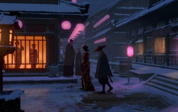 Blue Eye Samurai, Samurai, Town, Snow, Walking Wallpaper