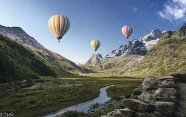 Gabachek, Hot Air Balloons, Mountains, Gorge Wallpaper
