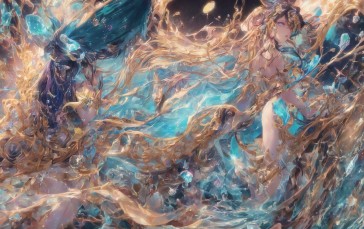 Magical Baekto (Last Origin), Anime Girls, in Water, Blue Eyes, AI Art, Water Wallpaper