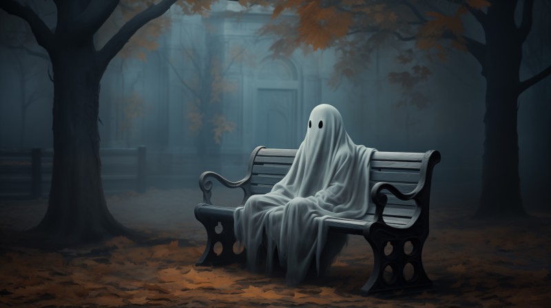 AI Art, Ghost, Sitting, Bench Wallpaper