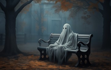 AI Art, Ghost, Sitting, Bench Wallpaper