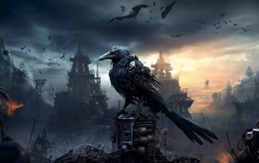 Crow, Machine, Dark, Apocalyptic, AI Art, Digital Art Wallpaper