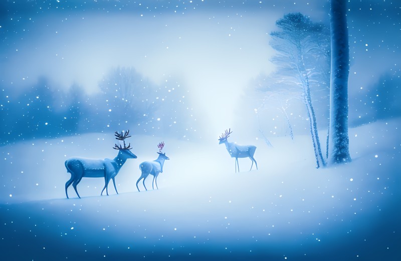 Winter (Renderfem), Forest, Animals, Deer Wallpaper