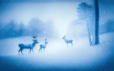 Winter (Renderfem), Forest, Animals, Deer Wallpaper