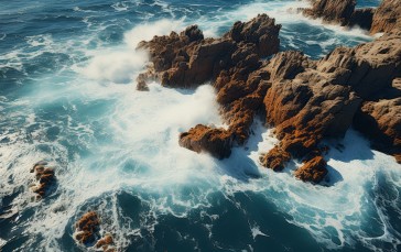 AI Art, Water, Waves, Cliff Wallpaper
