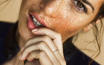Women, Brown Eyes, Finger on Lips, Freckles, Face Wallpaper