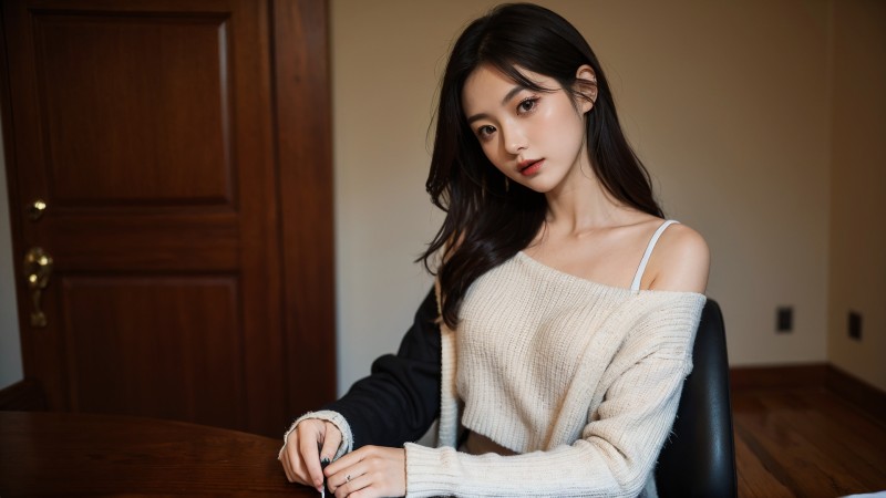 AI Art, Model, Asian, Sweater Wallpaper