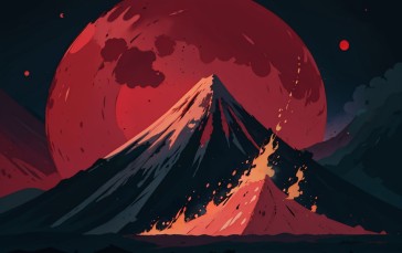 Mountain View, Red, Red Moon, Volcano, Red Background Wallpaper
