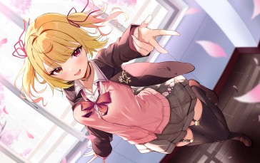 Anime, Anime Girls, Schoolgirl, School Uniform, Petals, Blonde Wallpaper