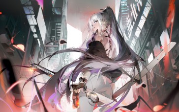 Anime, Anime Girls, White Hair, Long Hair, Ponytail Wallpaper