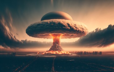 AI Art, Mushroom Clouds, Atomic Bomb, City, Clouds Wallpaper