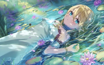 Anime Girls, Lying Down, Lying on Back, Water Wallpaper