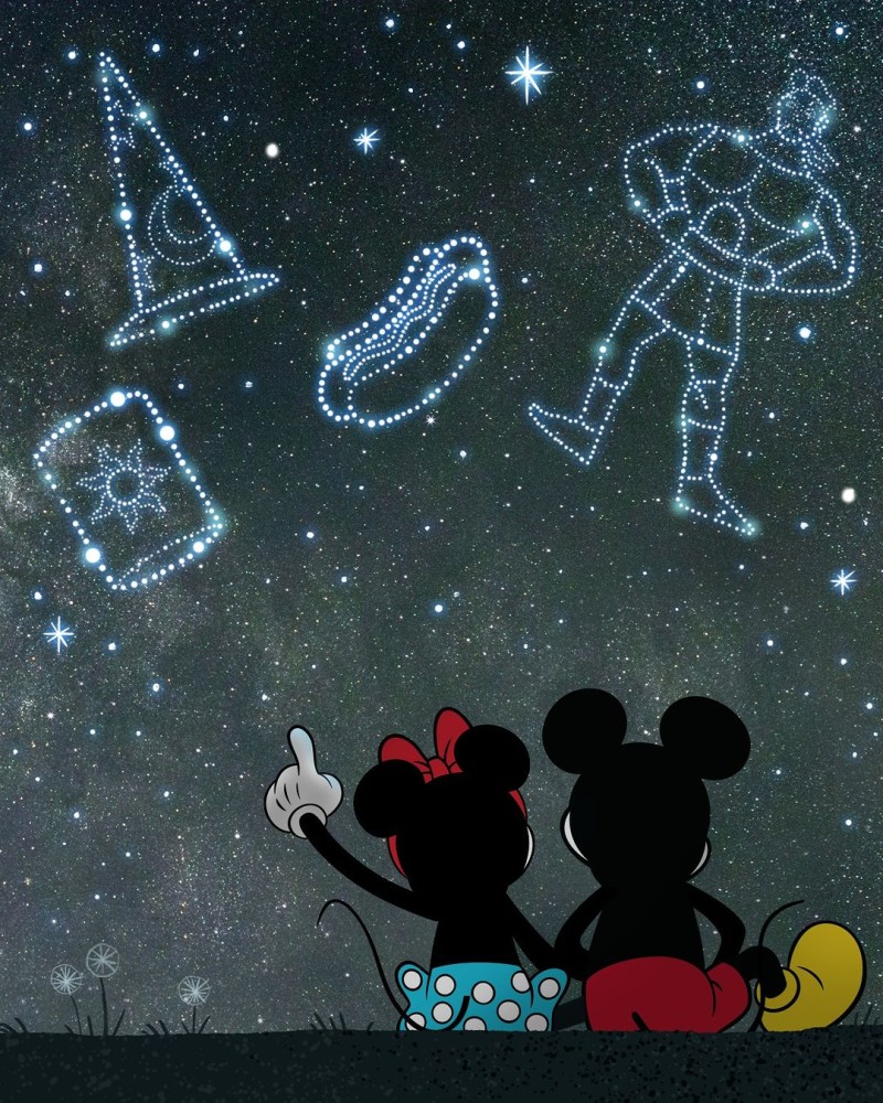 Mickey Mouse, Minnie Mouse, Stars, Sky, Hot Dogs Wallpaper