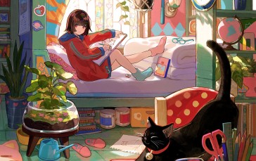 Anime, Anime Girls, Fuji Choko, Lying Down Wallpaper