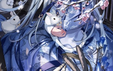 Rabbits, Yukata, Snow, Silver Hair Wallpaper
