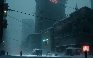 AI Art, Cyberpunk, City, Snow Wallpaper