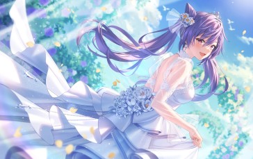 Anime, Anime Girls, Keqing (Genshin Impact), Genshin Impact, Dress, Petals Wallpaper