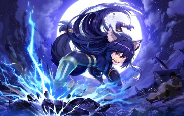 The Eminence in Shadow, Anime, Shadow Garden, Sara (Delta), Moon, Lightning Bolt Wallpaper