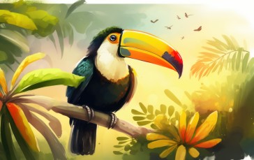 AI Art, Illustration, Birds, Animals, Nature, Flowers Wallpaper