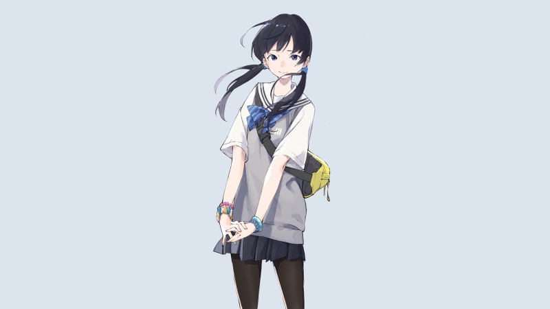 Anime Girls, Anime, Simple Background, Popman3580, Smiling, Schoolgirl Wallpaper