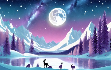 AI Art, Violet (color), Snow, Moon Wallpaper