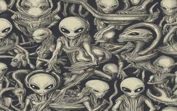 Aliens, Monochrome, AI Art Wallpaper