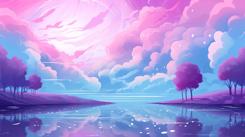 AI Art, Landscape, Purple Background, Lake Wallpaper