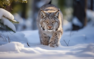 AI Art, Lynx, Snow, Forest, Nature, Fur Wallpaper