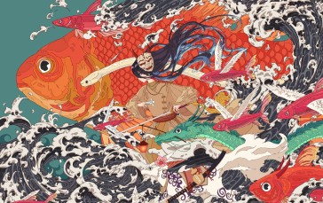 Umijin, Anime, Fish, Katana Wallpaper