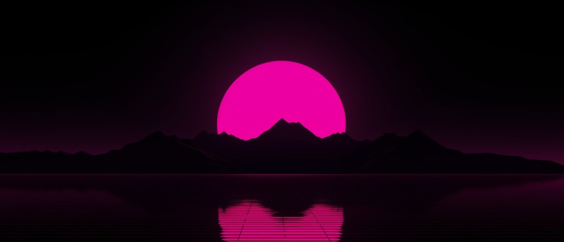 AI Art, Synthwave, Sunset, Water Wallpaper