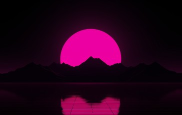 AI Art, Synthwave, Sunset, Water Wallpaper