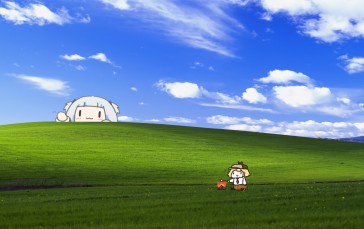 Anime Creatures, Parody, Clouds, Grass, Hills, Photoshopped Wallpaper