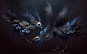 AI Art, Nature, Birds, Blue, Dark, Animals Wallpaper