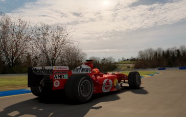Formula 1, Assetto Corsa, Car, Ferrari, Clouds, Rear View Wallpaper