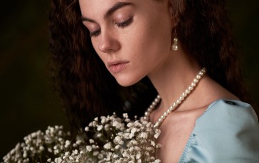 Max Pyzhik, Women, Brunette, Beads, Flowers, Portrait Wallpaper