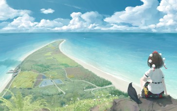 Touhou, Shameimaru Aya, Anime Girls, Rear View, Clouds Wallpaper