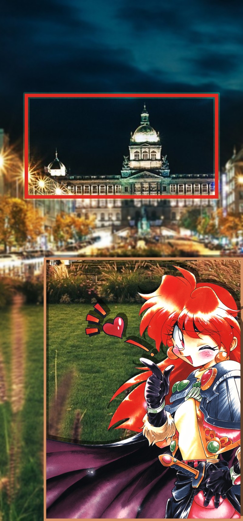 Picture-in-picture, Anime Girls, City, Night, Slayers, Lina Inverse Wallpaper