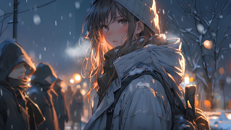 AI Art, Anime Girls, Looking at Viewer, Snow, Hat Wallpaper