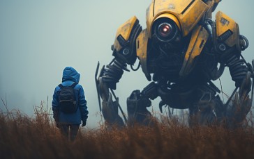 AI Art, Children, Robot, Mist Wallpaper