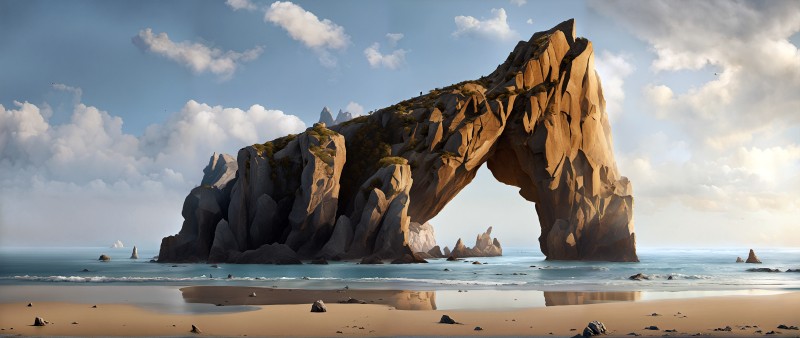 AI Art, Digital Art, Beach, Rock Formation Wallpaper